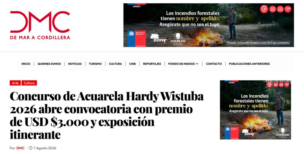 Artistas profesionales y aficionados de todo Chile podrán postular hasta el 31 de agosto con una obra inédita realizada exclusivamente en acuarela. El certamen contempla un premio de USD $3.000 y una muestra itinerante de las obras seleccionadas.