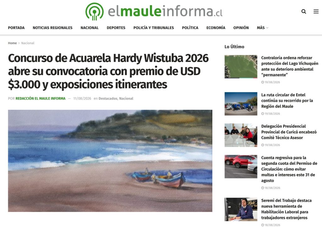 Concurso de Acuarela Hardy Wistuba 2026 abre su convocatoria con premio de USD $3.000 y exposiciones itinerantes